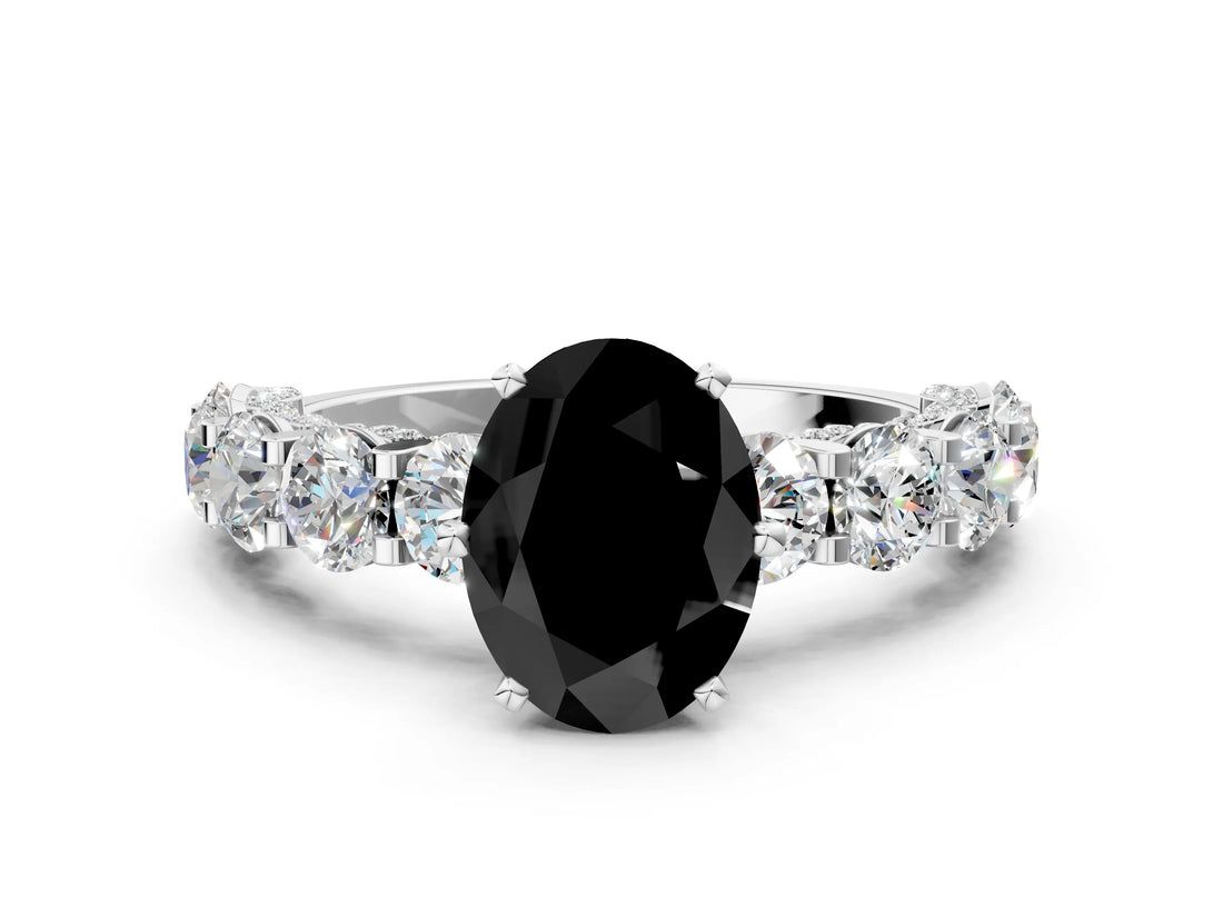 White gold Round Diamond Side Stone Engagement Ring with Six-Prong Setting