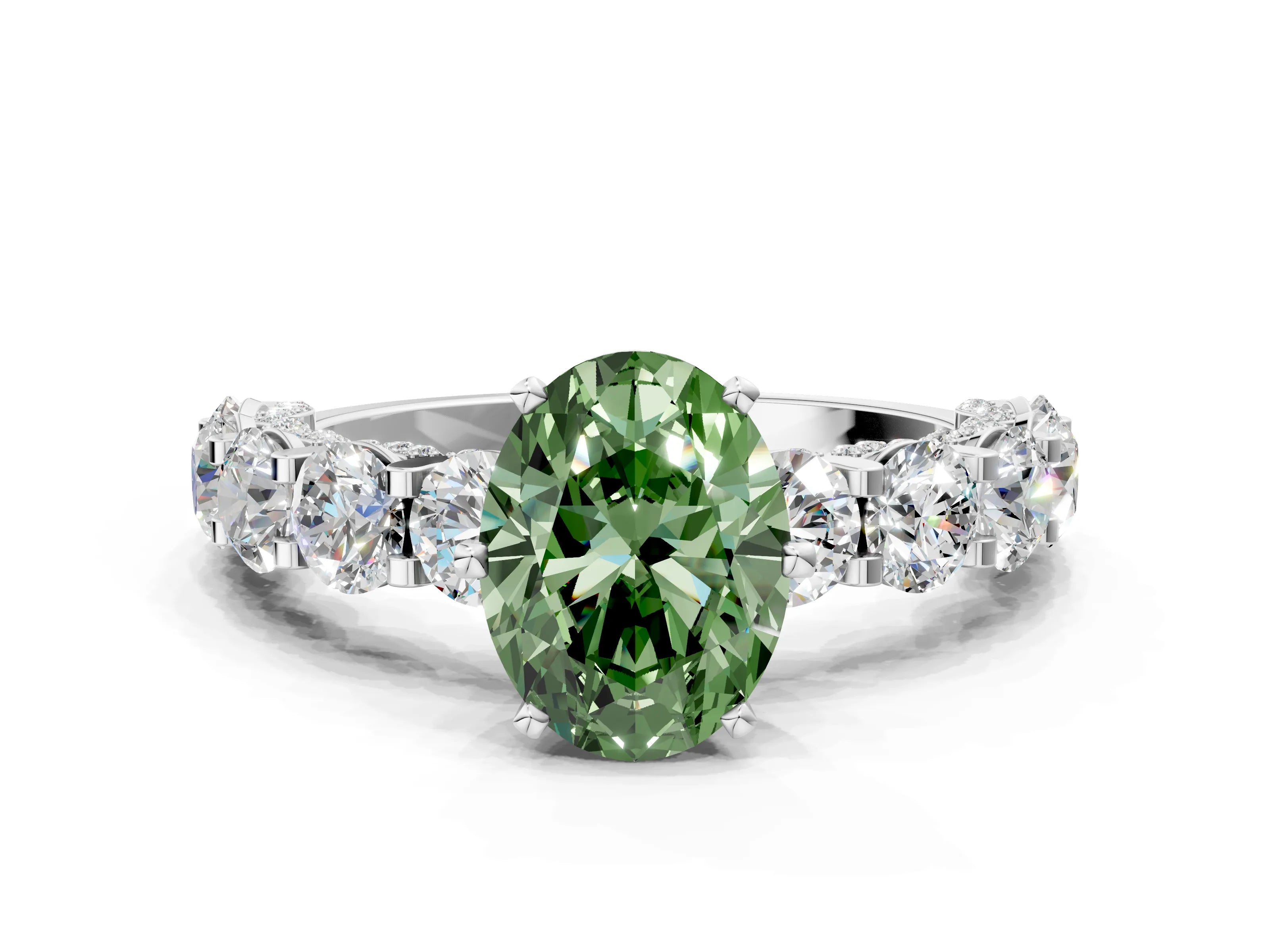 White gold Round Diamond Side Stone Engagement Ring with Six-Prong Setting