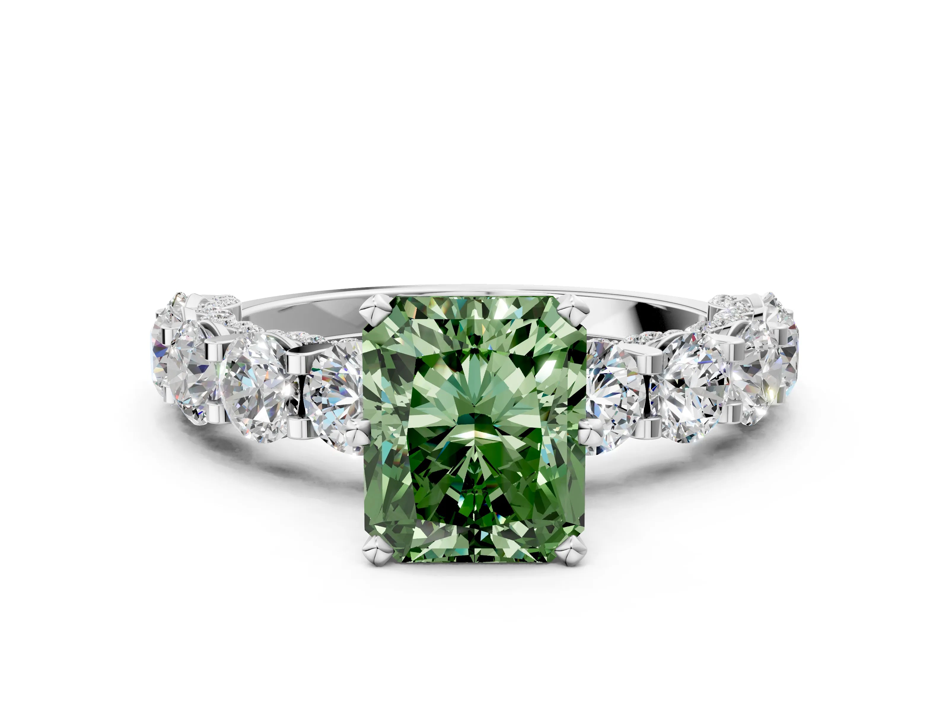 White gold Round Diamond Side Stone Engagement Ring with Six-Prong Setting