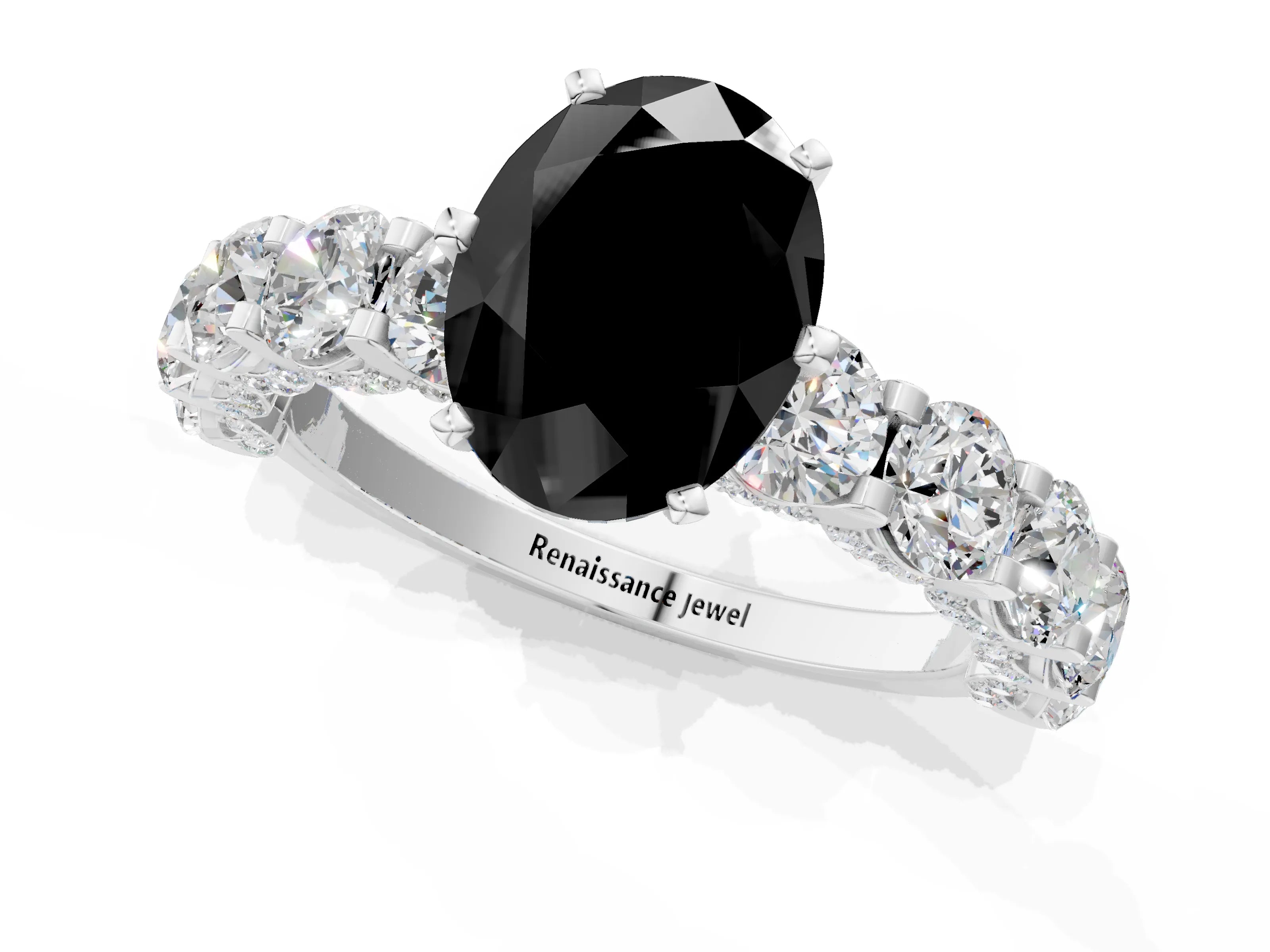 White gold Round Diamond Side Stone Engagement Ring with Six-Prong Setting_7