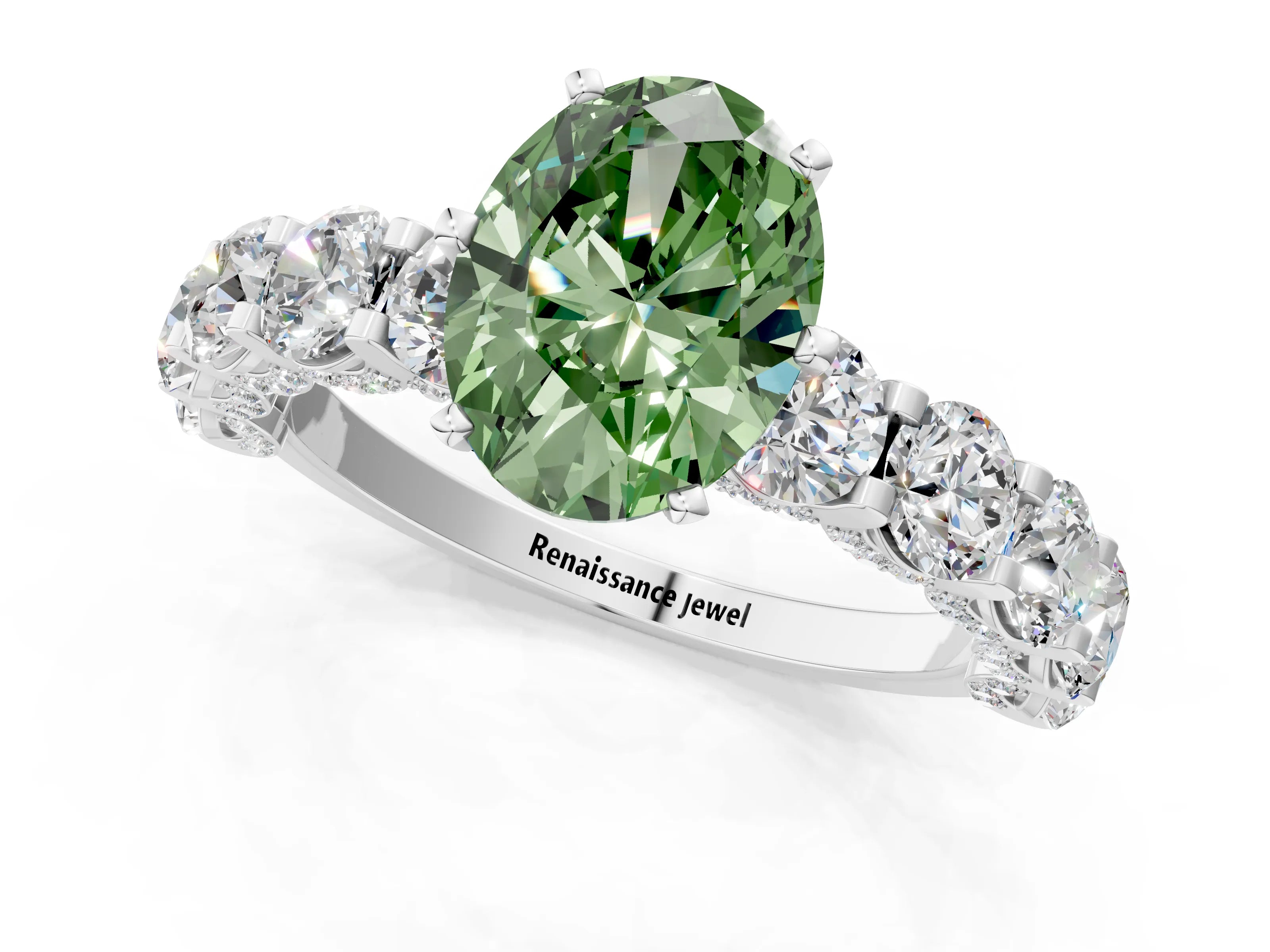 White gold Round Diamond Side Stone Engagement Ring with Six-Prong Setting_7