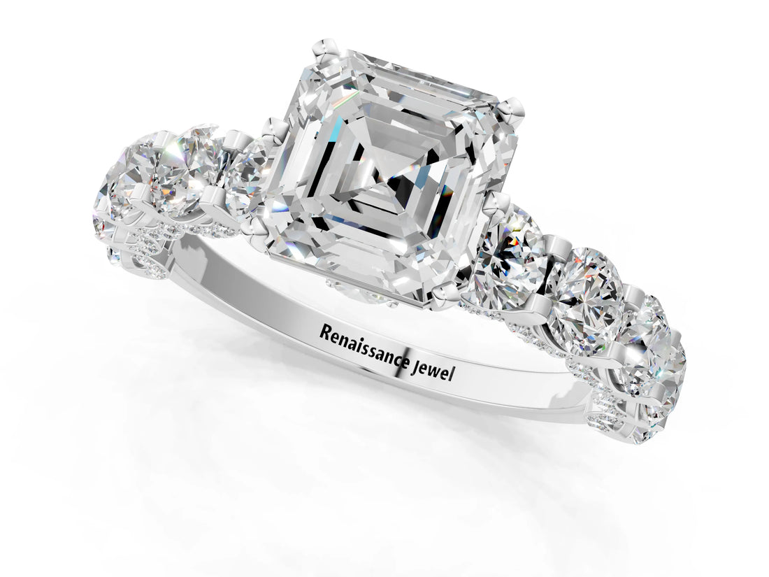 White gold Round Diamond Side Stone Engagement Ring with Six-Prong Setting_7