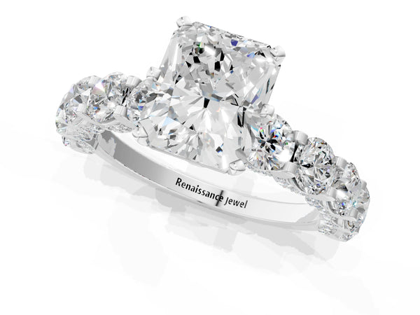 White gold Round Diamond Side Stone Engagement Ring with Six-Prong Setting
