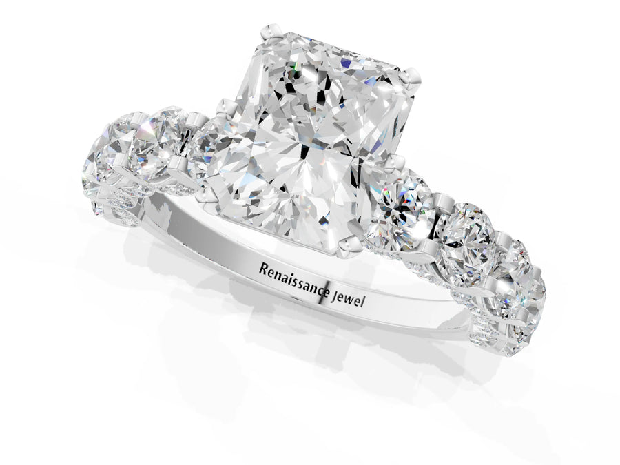 White gold Round Diamond Side Stone Engagement Ring with Six-Prong Setting