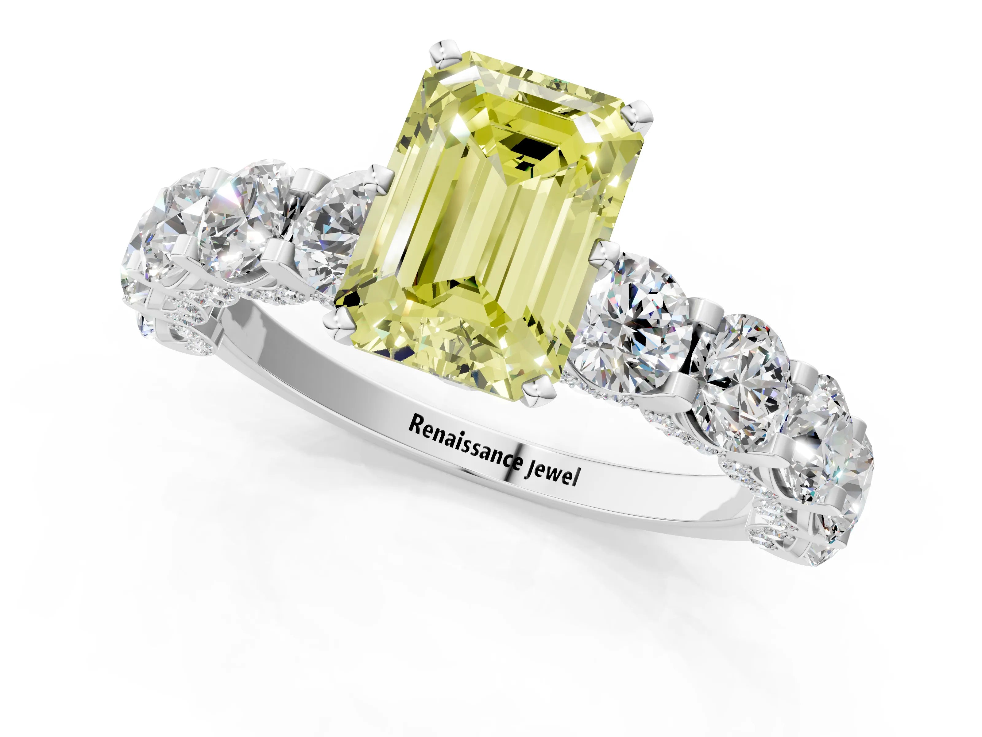 White gold Round Diamond Side Stone Engagement Ring with Six-Prong Setting_7