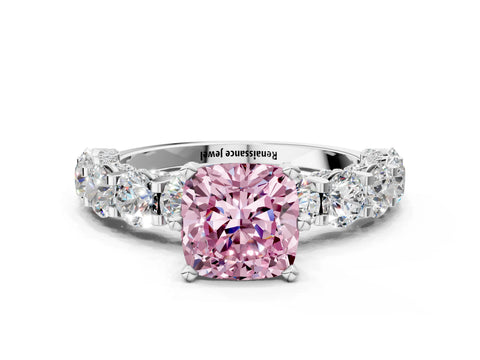 White gold Round Diamond Side Stone Engagement Ring with Six-Prong Setting