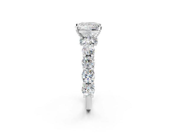 White gold Round Diamond Side Stone Engagement Ring with Six-Prong Setting
