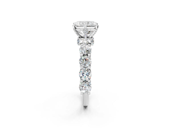 White gold Round Diamond Side Stone Engagement Ring with Six-Prong Setting