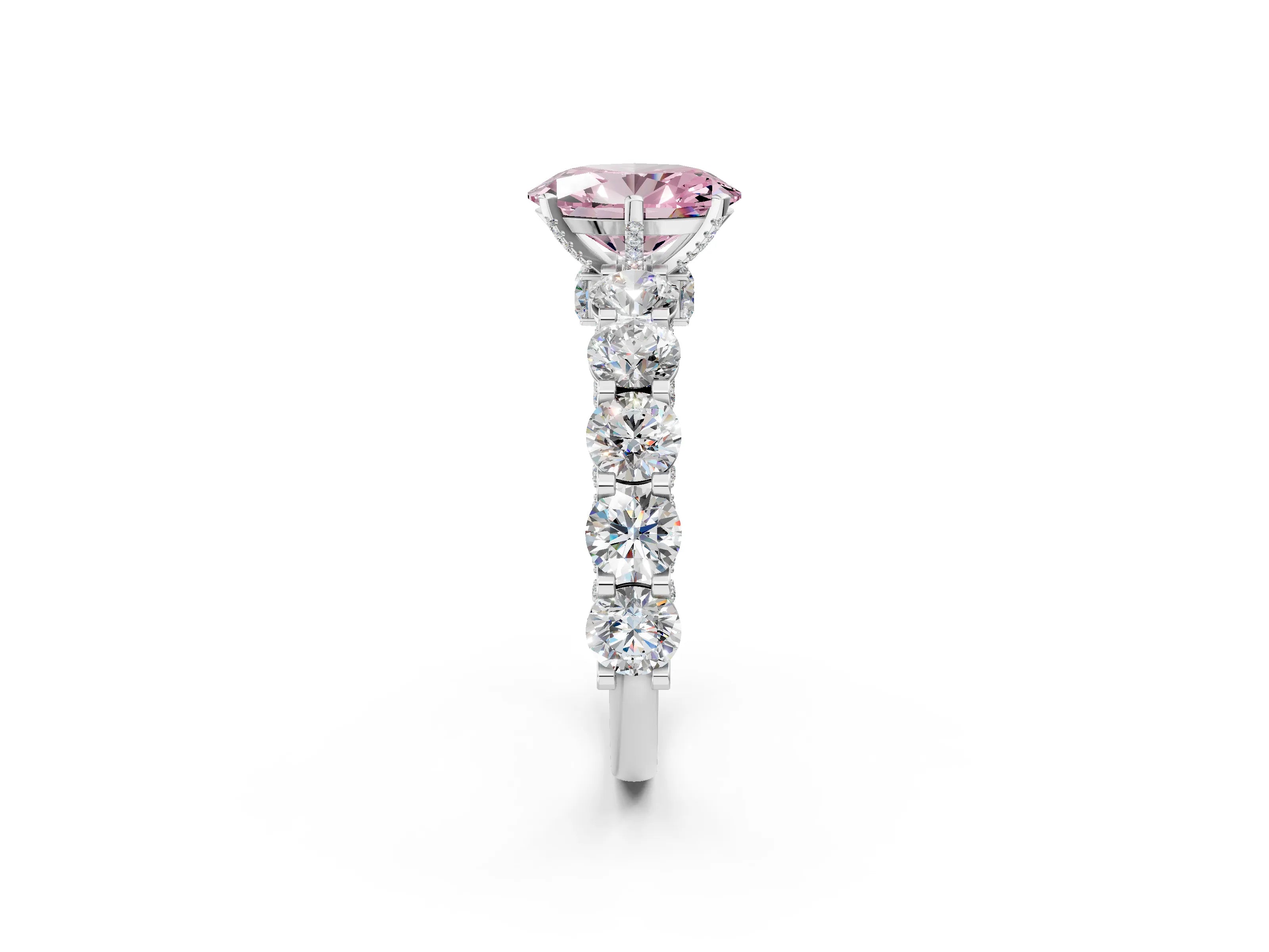 White gold Round Diamond Side Stone Engagement Ring with Six-Prong Setting_8