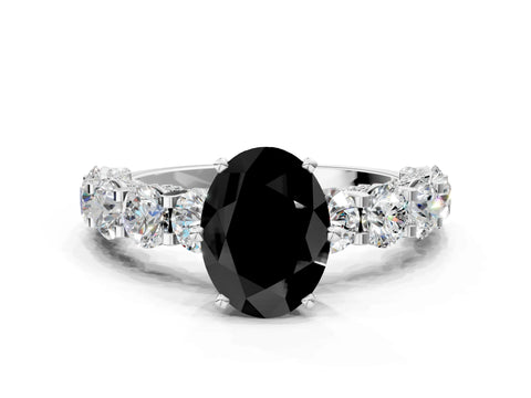 White gold Round Diamond Side Stone Engagement Ring with Six-Prong Setting