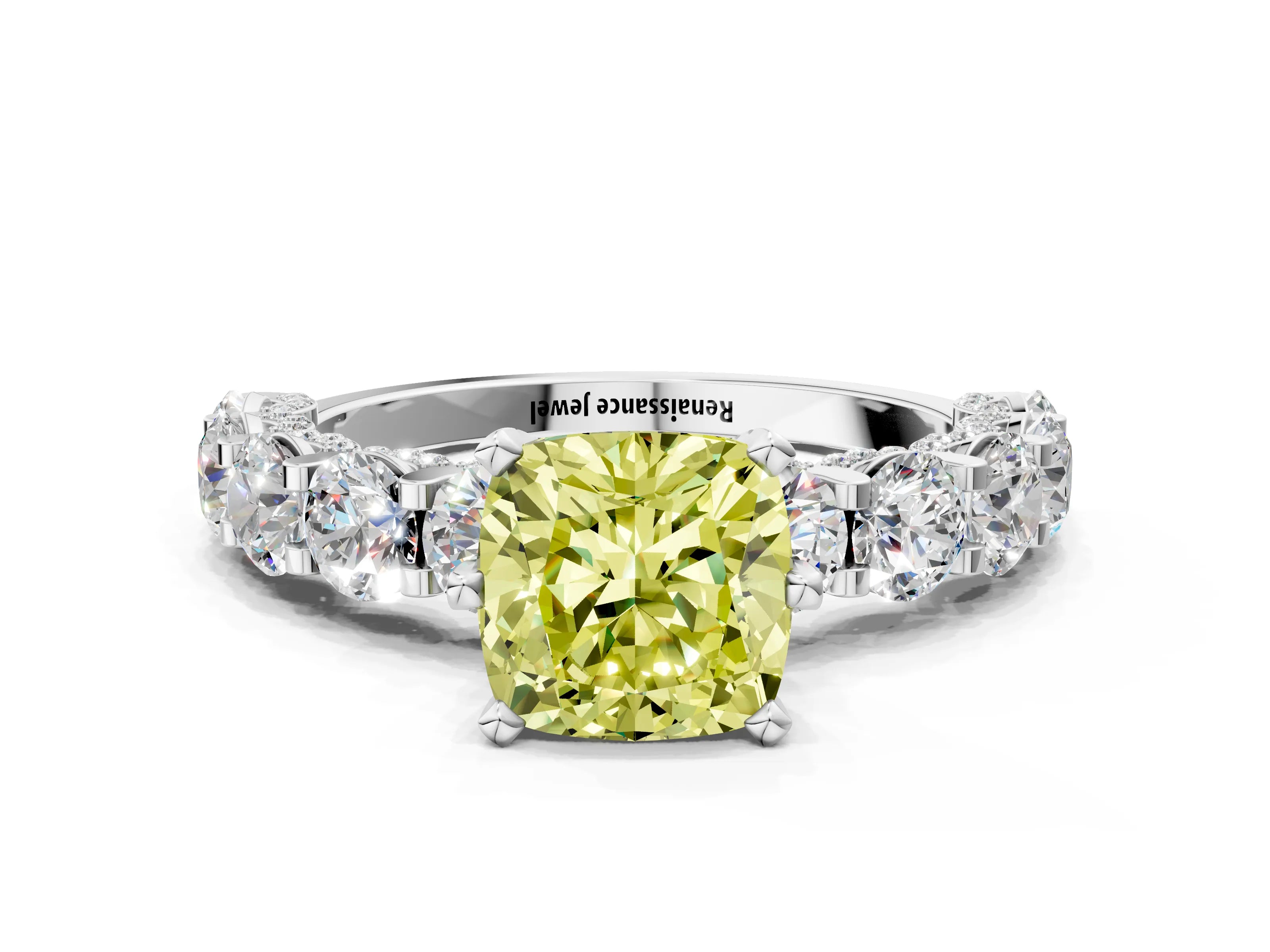 White gold Round Diamond Side Stone Engagement Ring with Six-Prong Setting