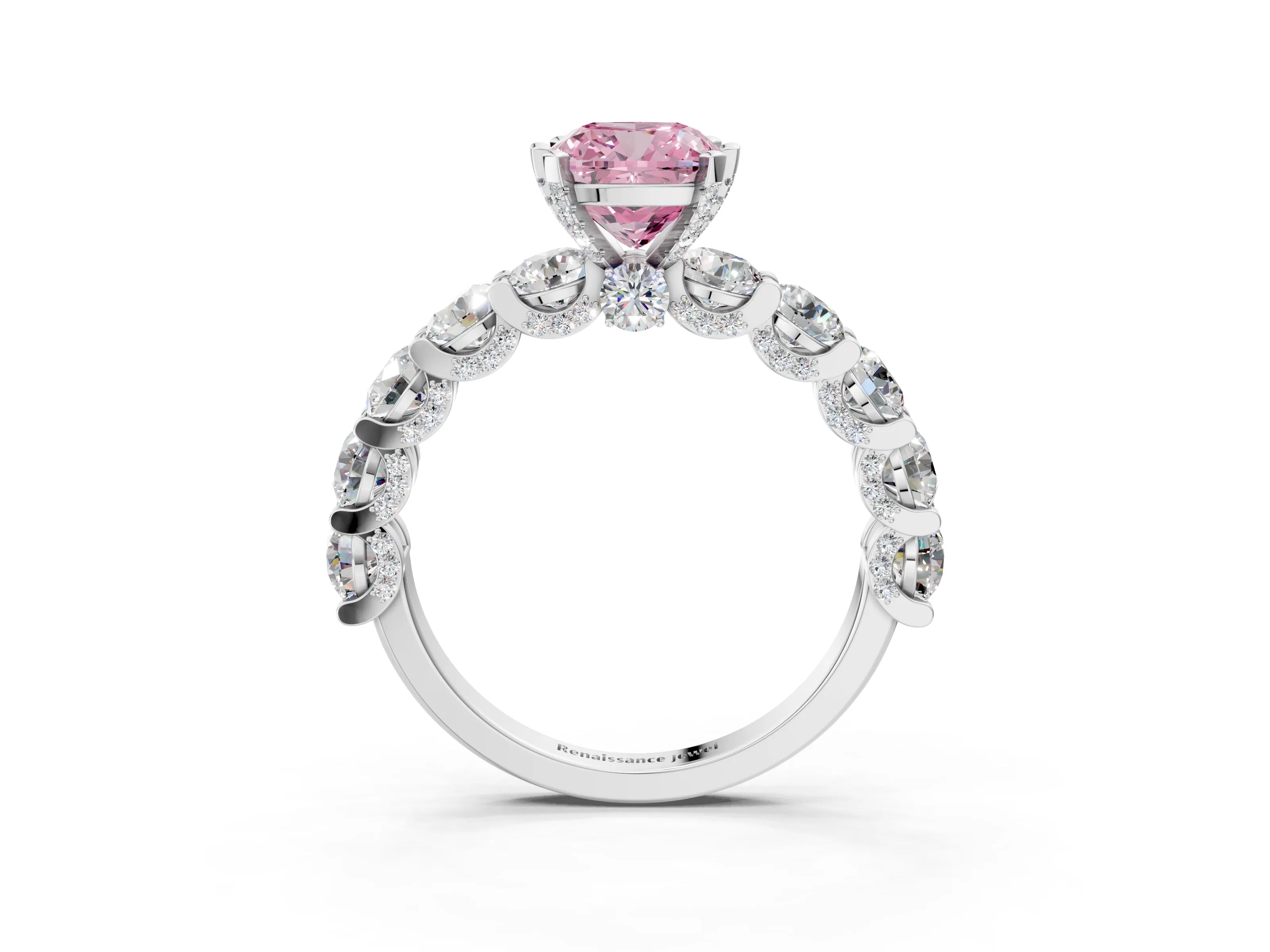 White gold Round Diamond Side Stone Engagement Ring with Six-Prong Setting_9