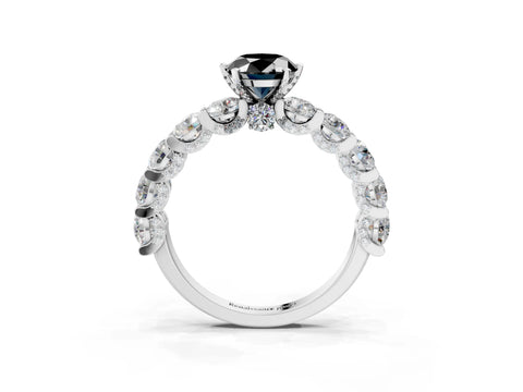 White gold Round Diamond Side Stone Engagement Ring with Six-Prong Setting_9