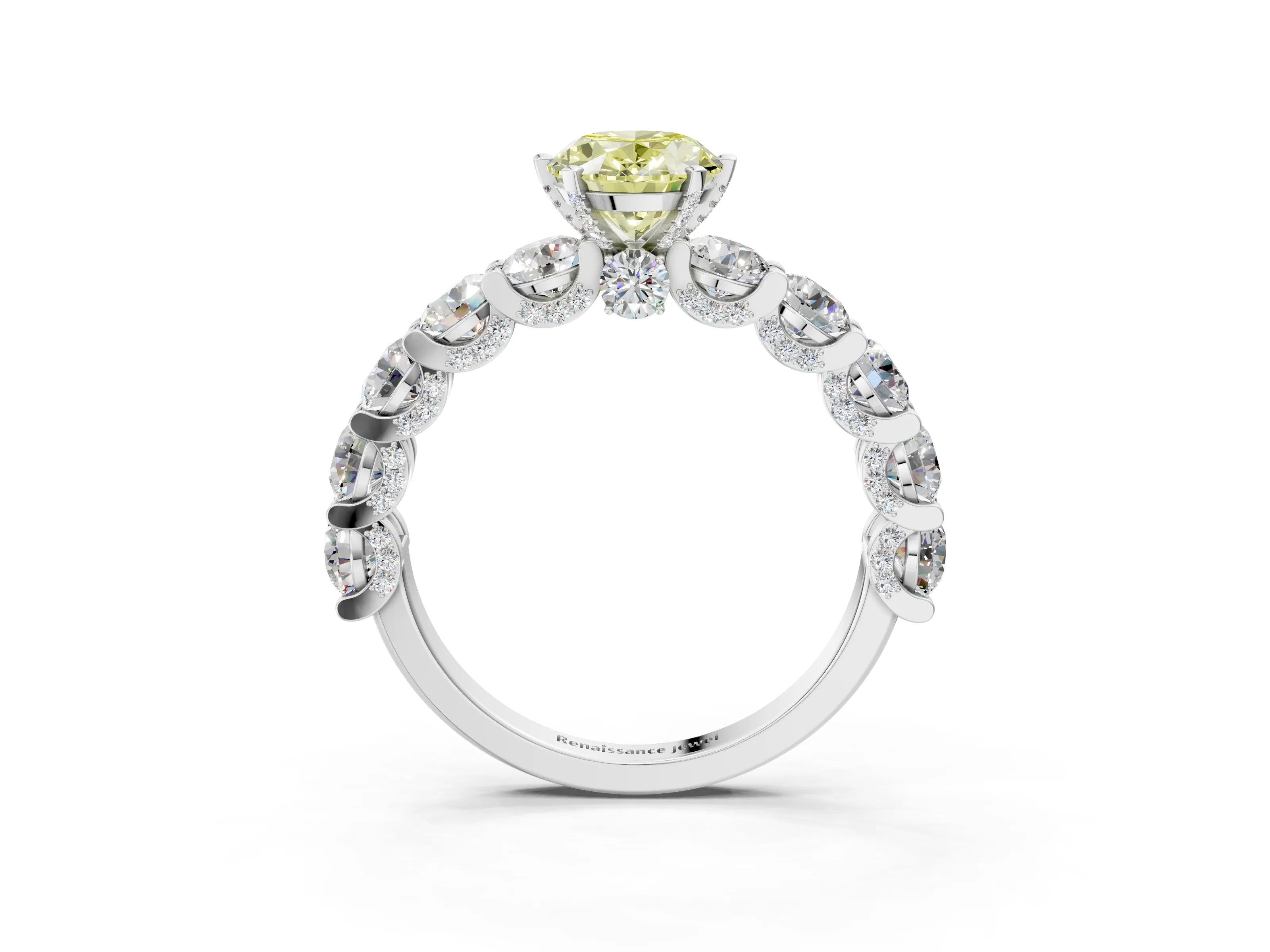 White gold Round Diamond Side Stone Engagement Ring with Six-Prong Setting_9