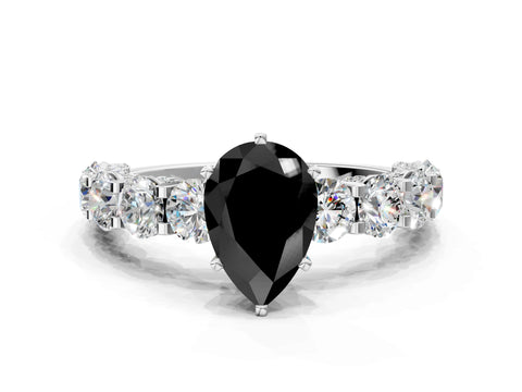 White gold Round Diamond Side Stone Engagement Ring with Six-Prong Setting