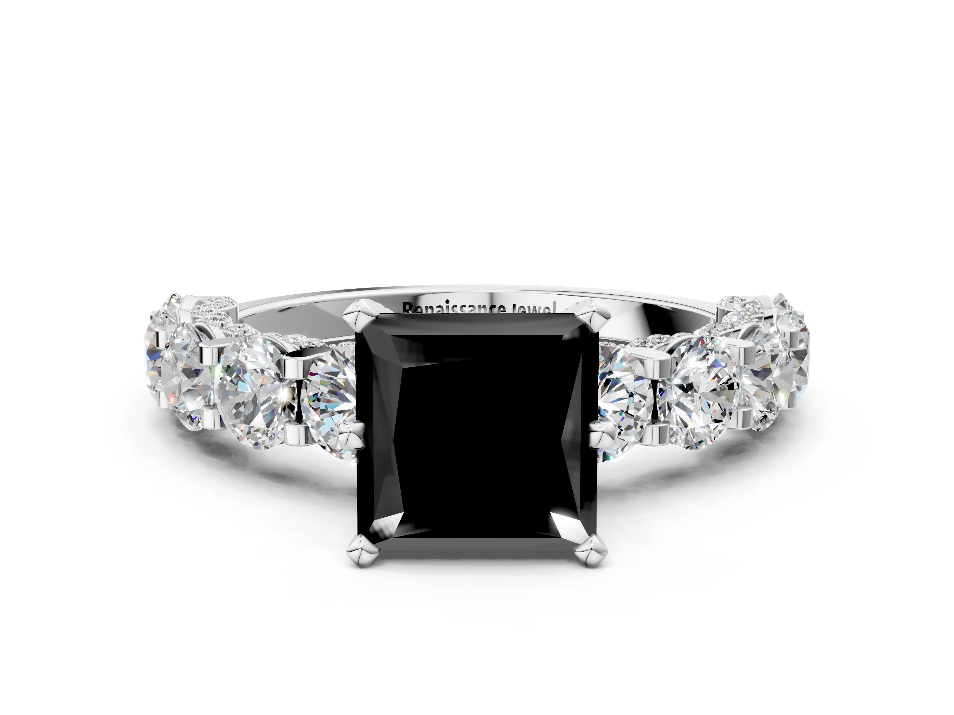 White gold Round Diamond Side Stone Engagement Ring with Six-Prong Setting
