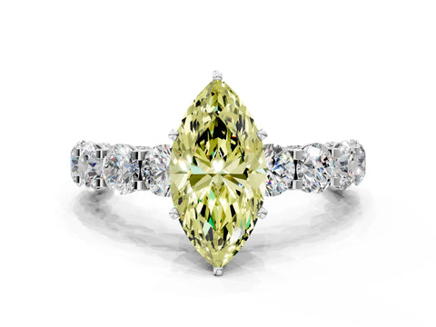 White gold Round Diamond Side Stone Engagement Ring with Six-Prong Setting