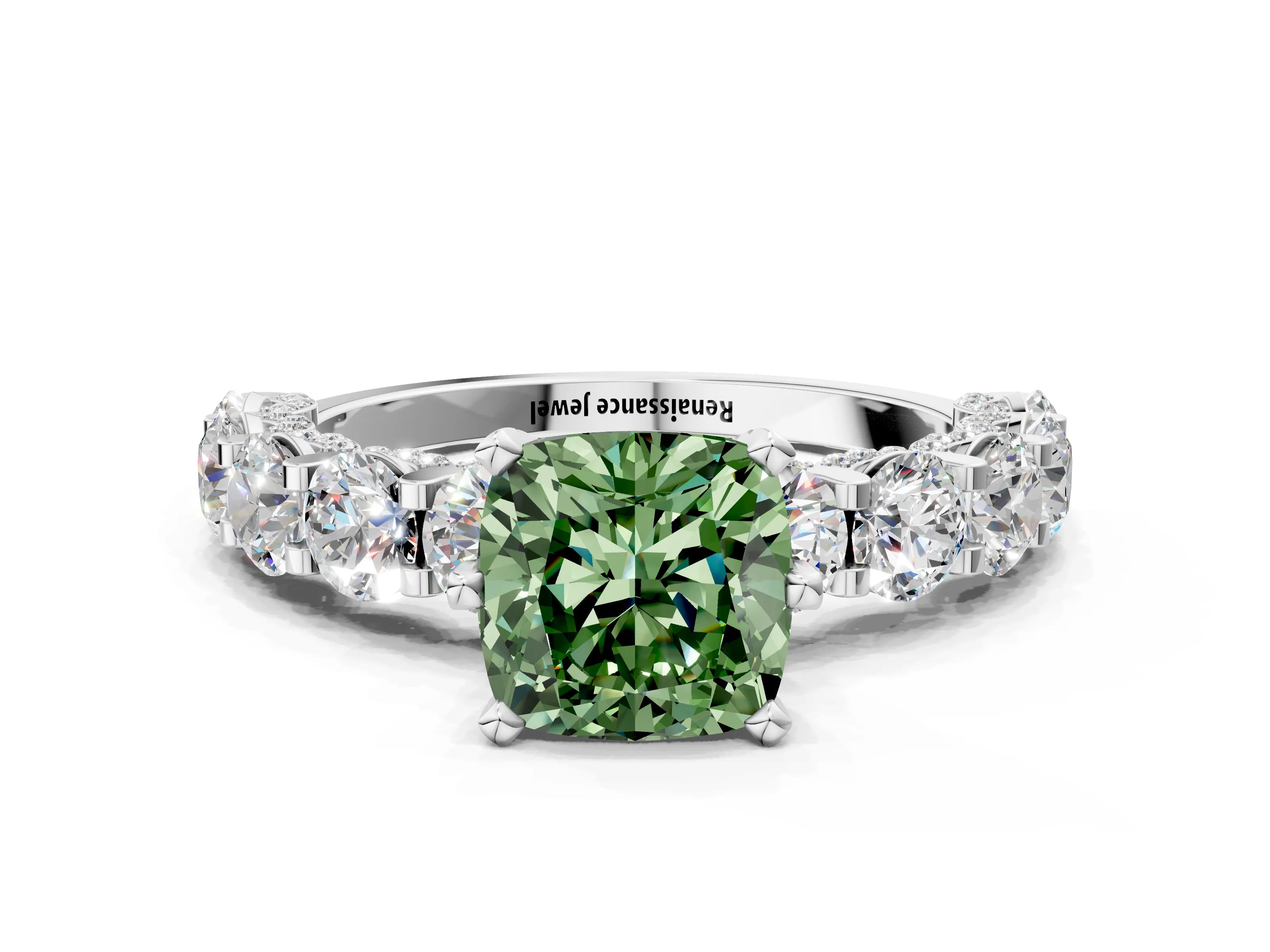 White gold Round Diamond Side Stone Engagement Ring with Six-Prong Setting