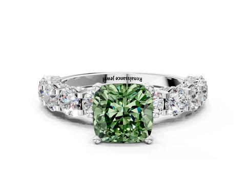 White gold Round Diamond Side Stone Engagement Ring with Six-Prong Setting
