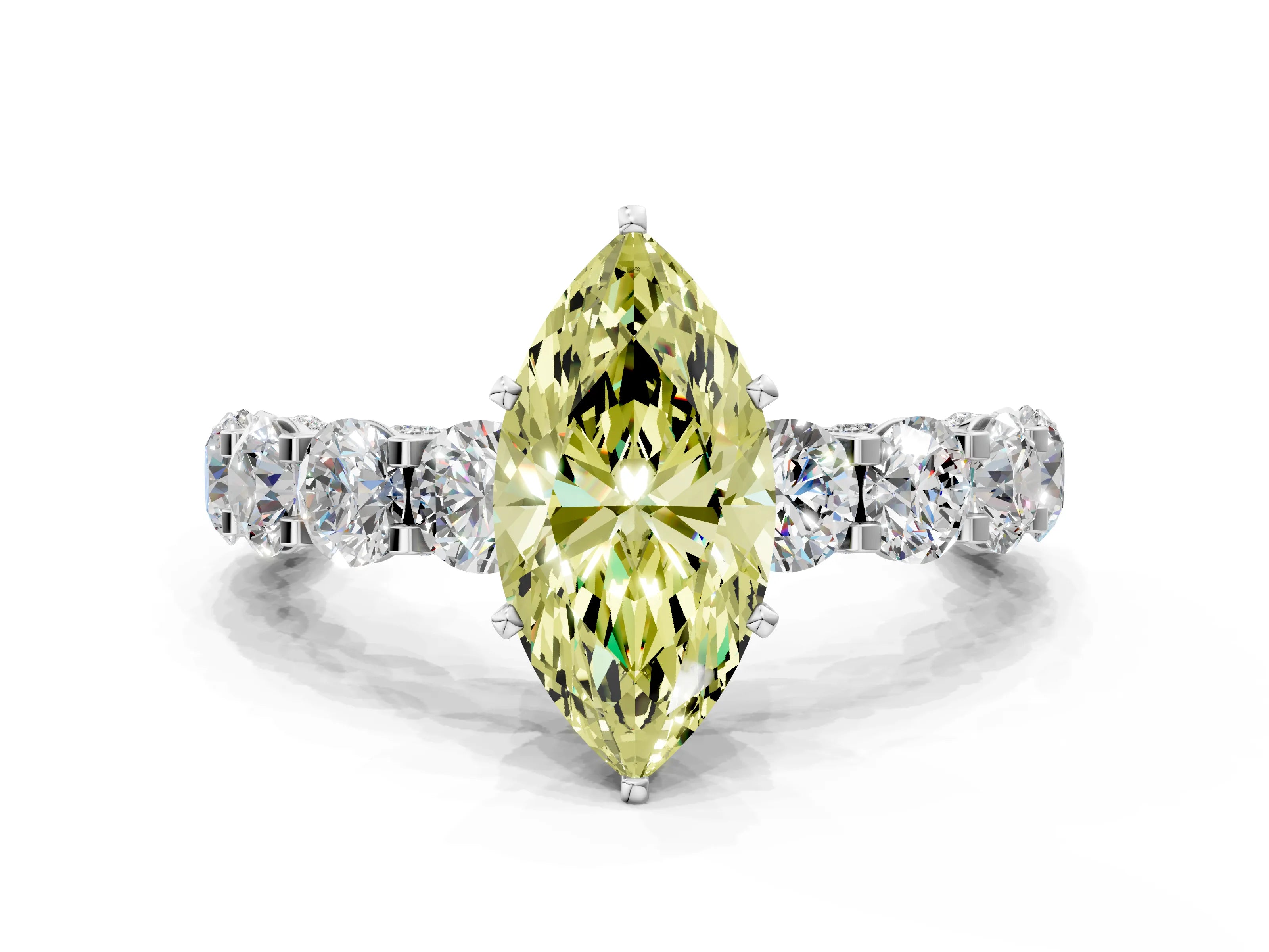White gold Round Diamond Side Stone Engagement Ring with Six-Prong Setting