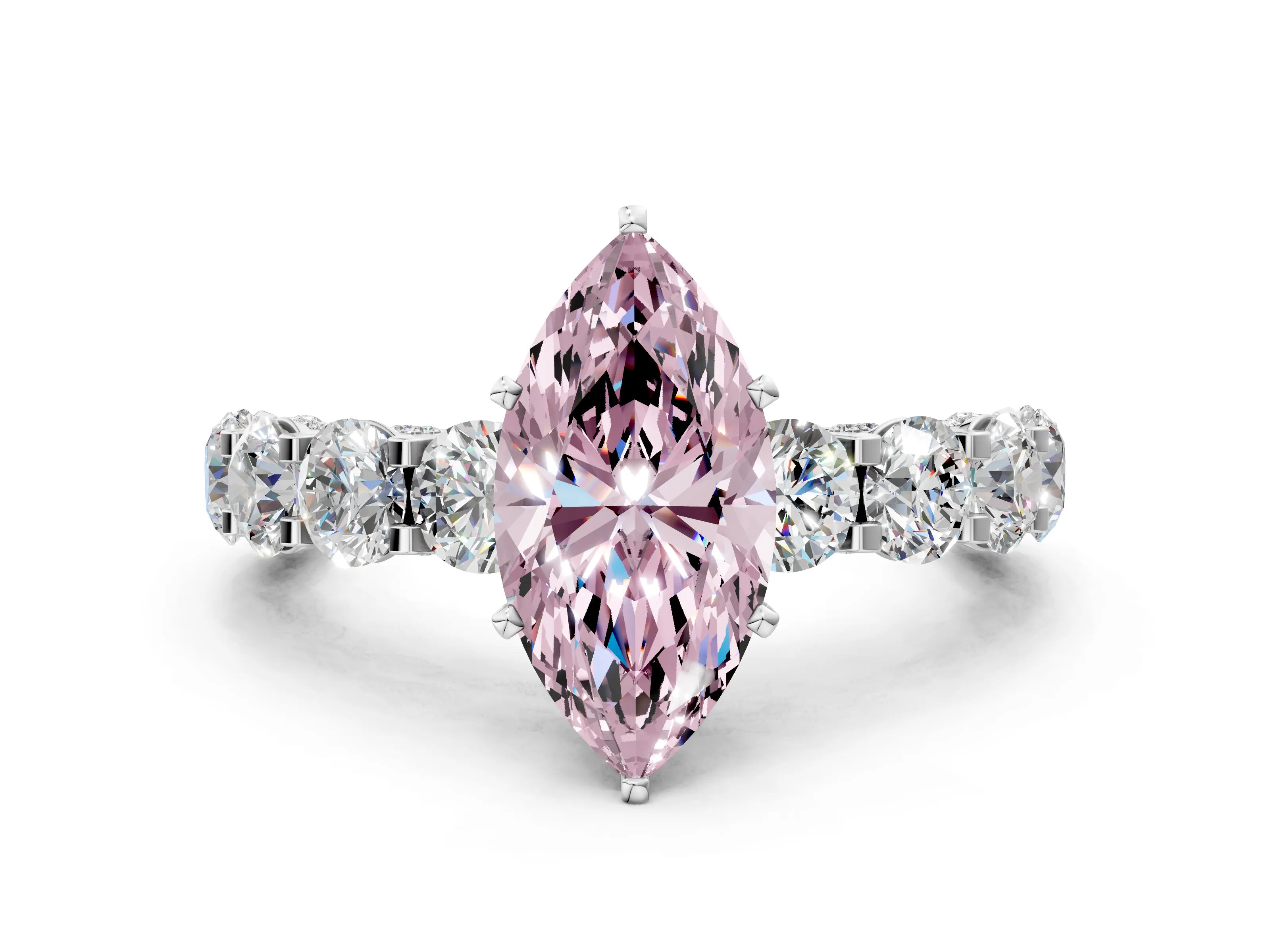 White gold Round Diamond Side Stone Engagement Ring with Six-Prong Setting