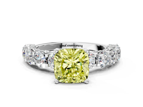 White gold Round Diamond Side Stone Engagement Ring with Six-Prong Setting