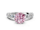 White gold Round Diamond Side Stone Engagement Ring with Six-Prong Setting