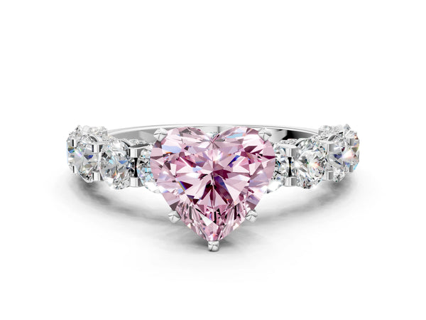 White gold Round Diamond Side Stone Engagement Ring with Six-Prong Setting