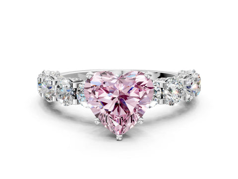 White gold Round Diamond Side Stone Engagement Ring with Six-Prong Setting
