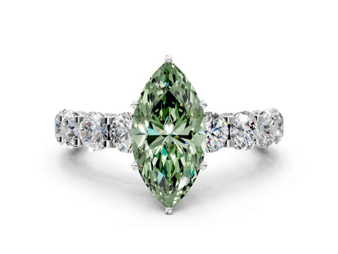 White gold Round Diamond Side Stone Engagement Ring with Six-Prong Setting
