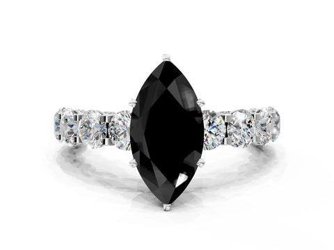 White gold Round Diamond Side Stone Engagement Ring with Six-Prong Setting