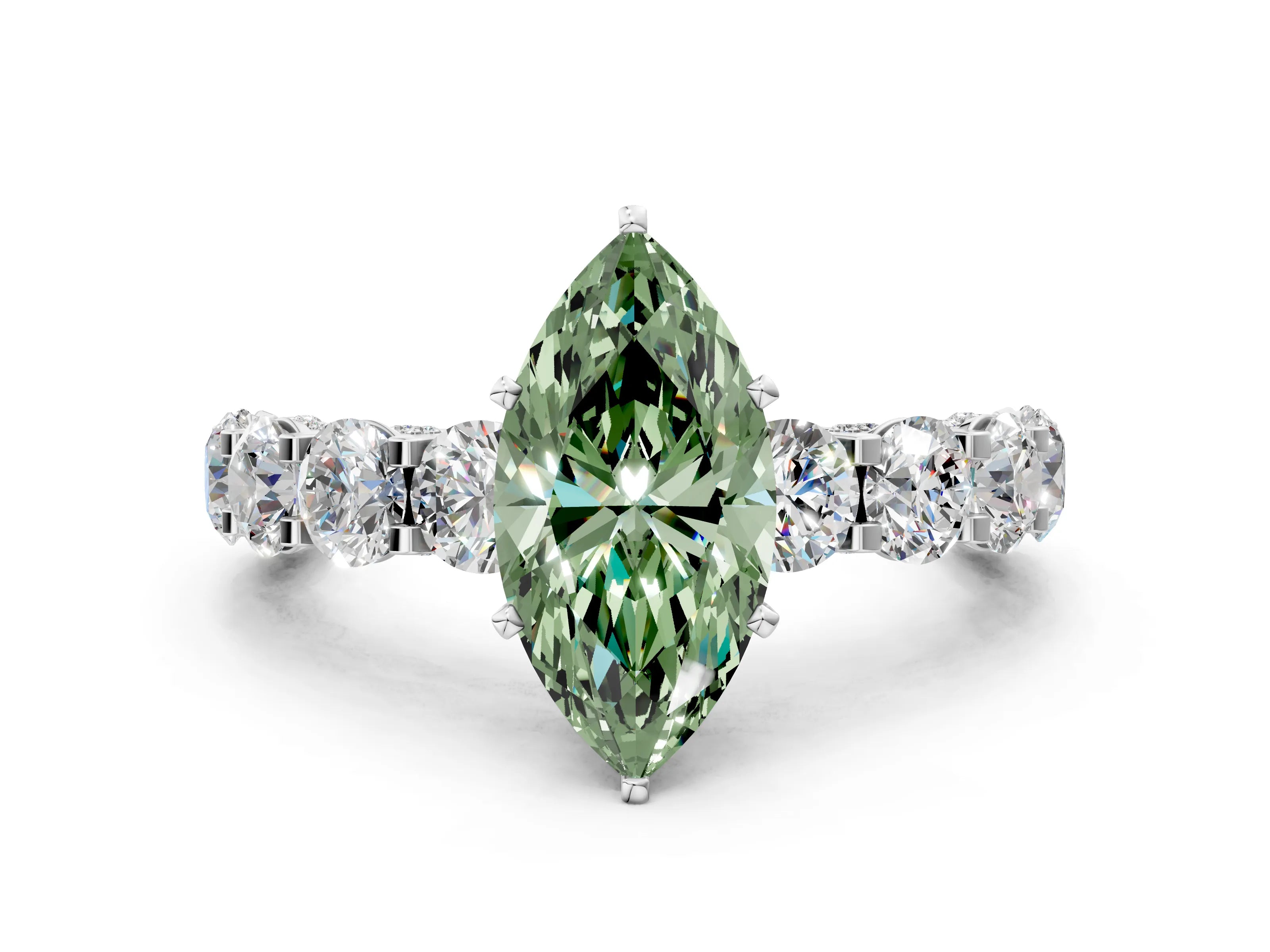 White gold Round Diamond Side Stone Engagement Ring with Six-Prong Setting