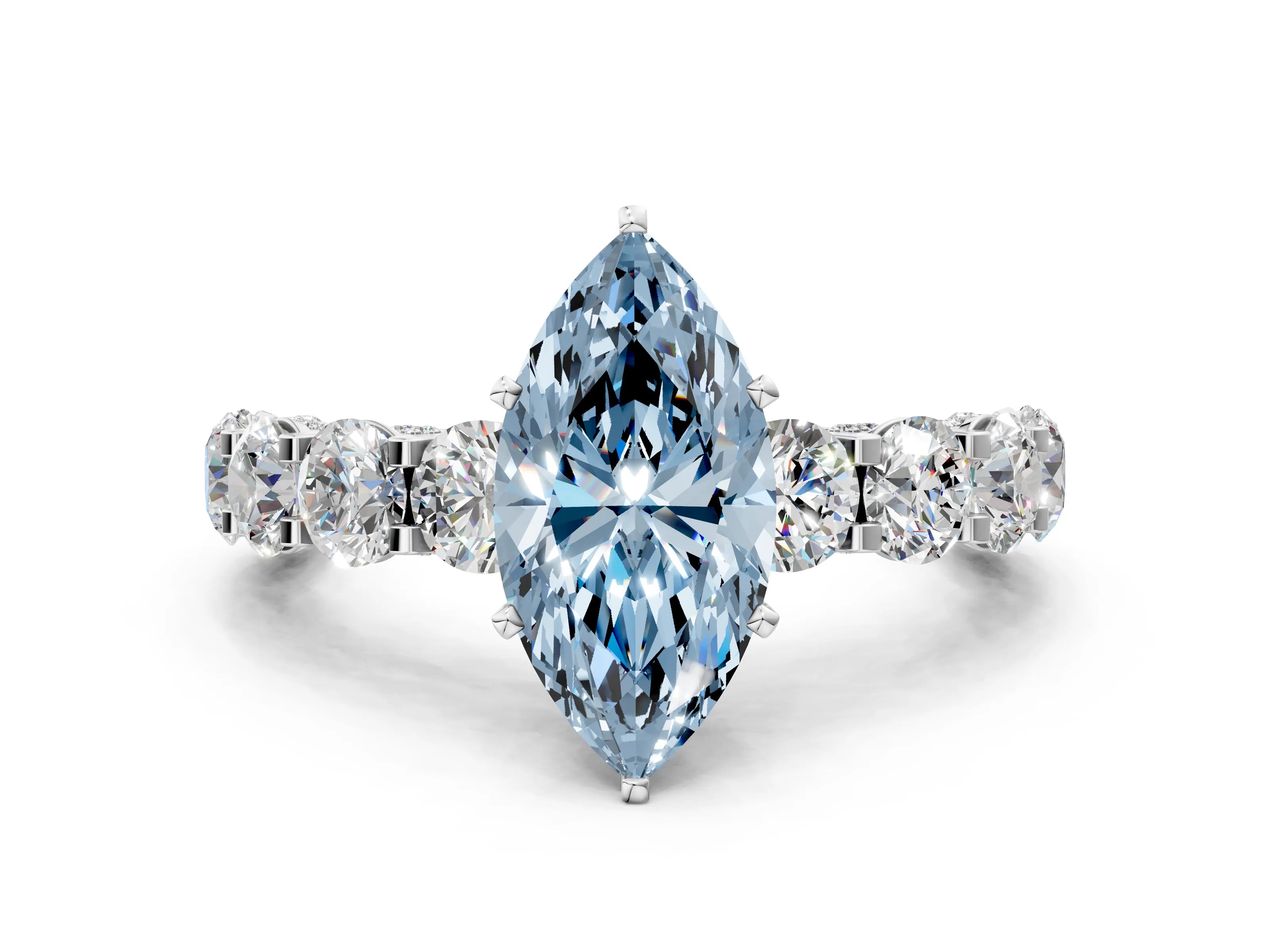 White gold Round Diamond Side Stone Engagement Ring with Six-Prong Setting