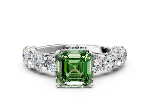 White gold Round Diamond Side Stone Engagement Ring with Six-Prong Setting