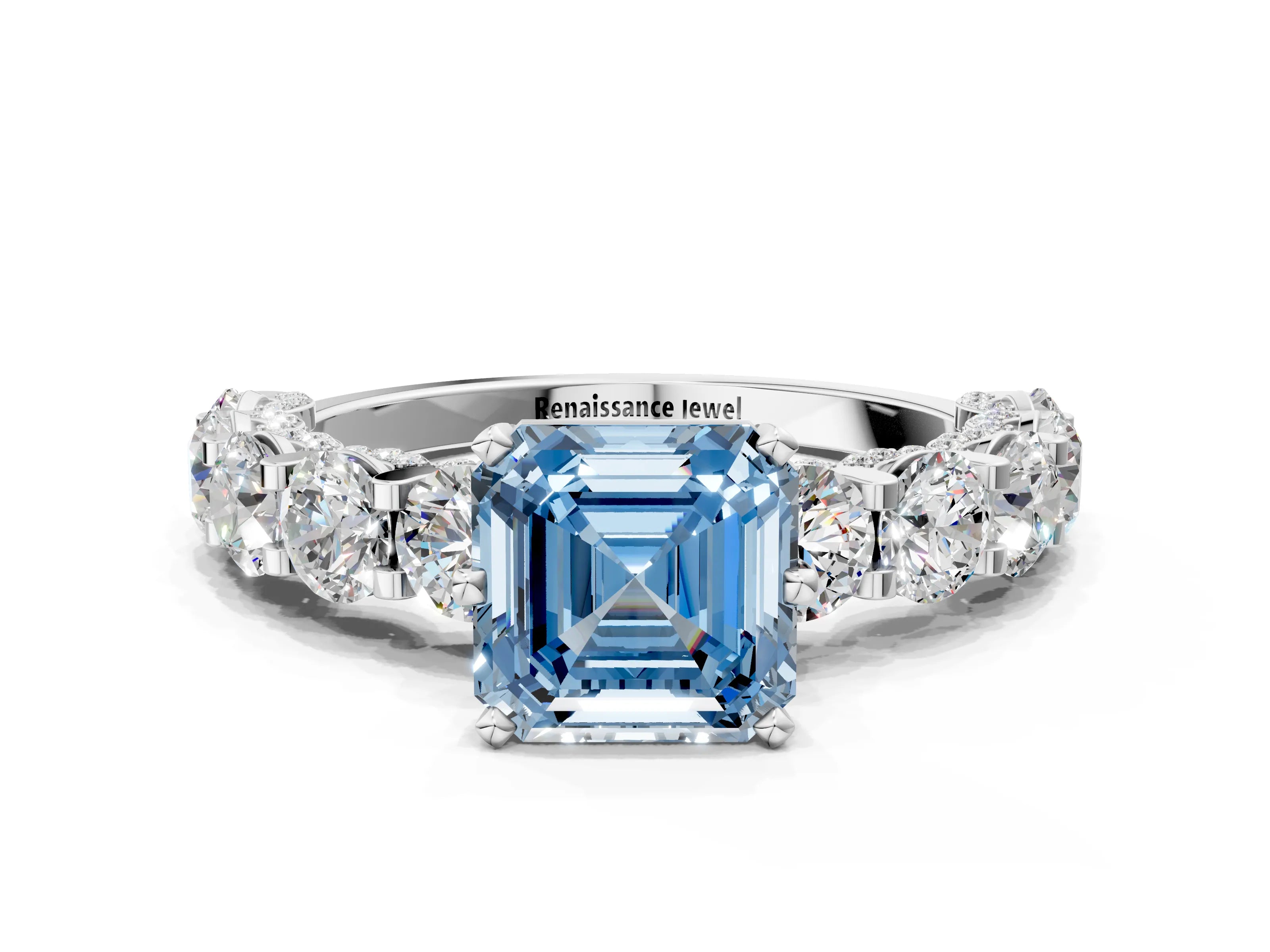 White gold Round Diamond Side Stone Engagement Ring with Six-Prong Setting