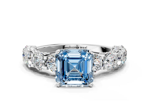 White gold Round Diamond Side Stone Engagement Ring with Six-Prong Setting
