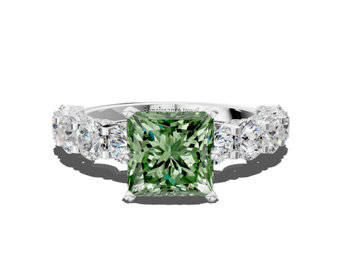 White gold Round Diamond Side Stone Engagement Ring with Six-Prong Setting