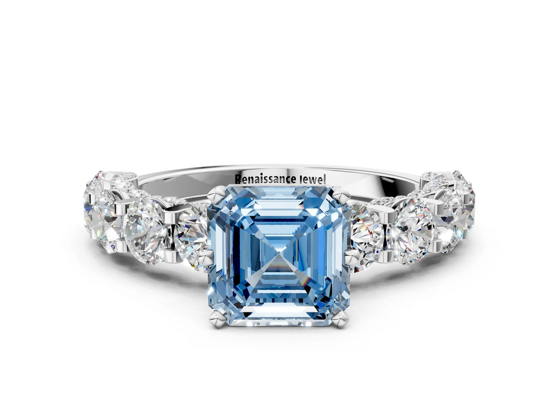 White gold Round Diamond Side Stone Engagement Ring with Six-Prong Setting