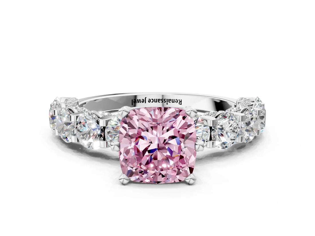 White gold Round Diamond Side Stone Engagement Ring with Six-Prong Setting