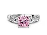 White gold Round Diamond Side Stone Engagement Ring with Six-Prong Setting
