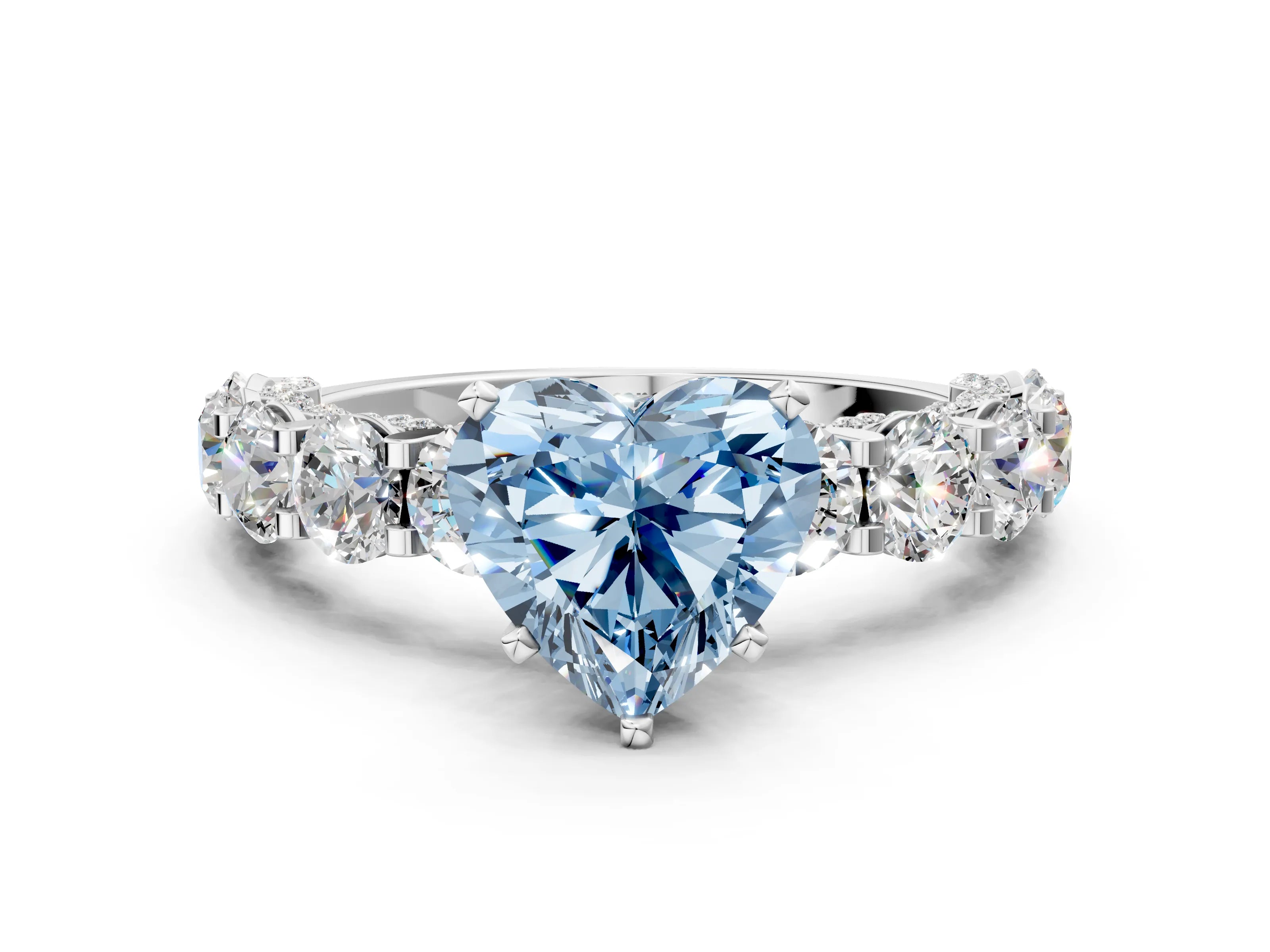 White gold Round Diamond Side Stone Engagement Ring with Six-Prong Setting