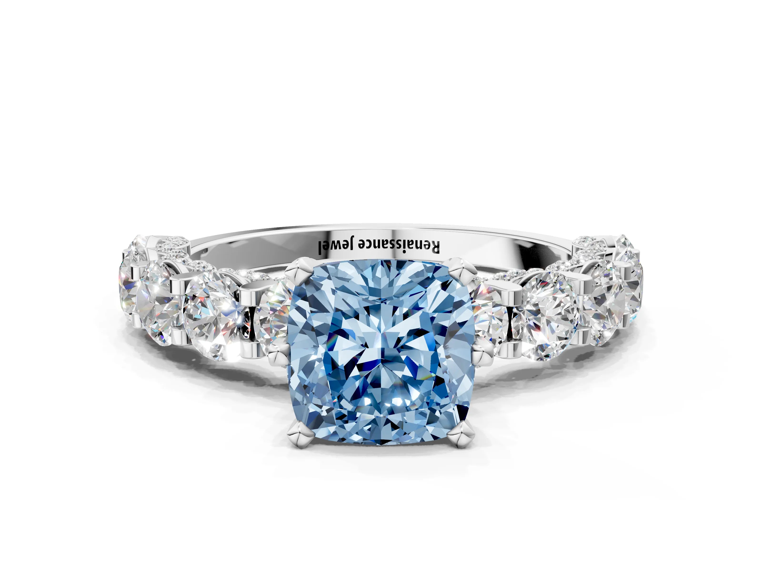 White gold Round Diamond Side Stone Engagement Ring with Six-Prong Setting