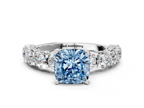 White gold Round Diamond Side Stone Engagement Ring with Six-Prong Setting