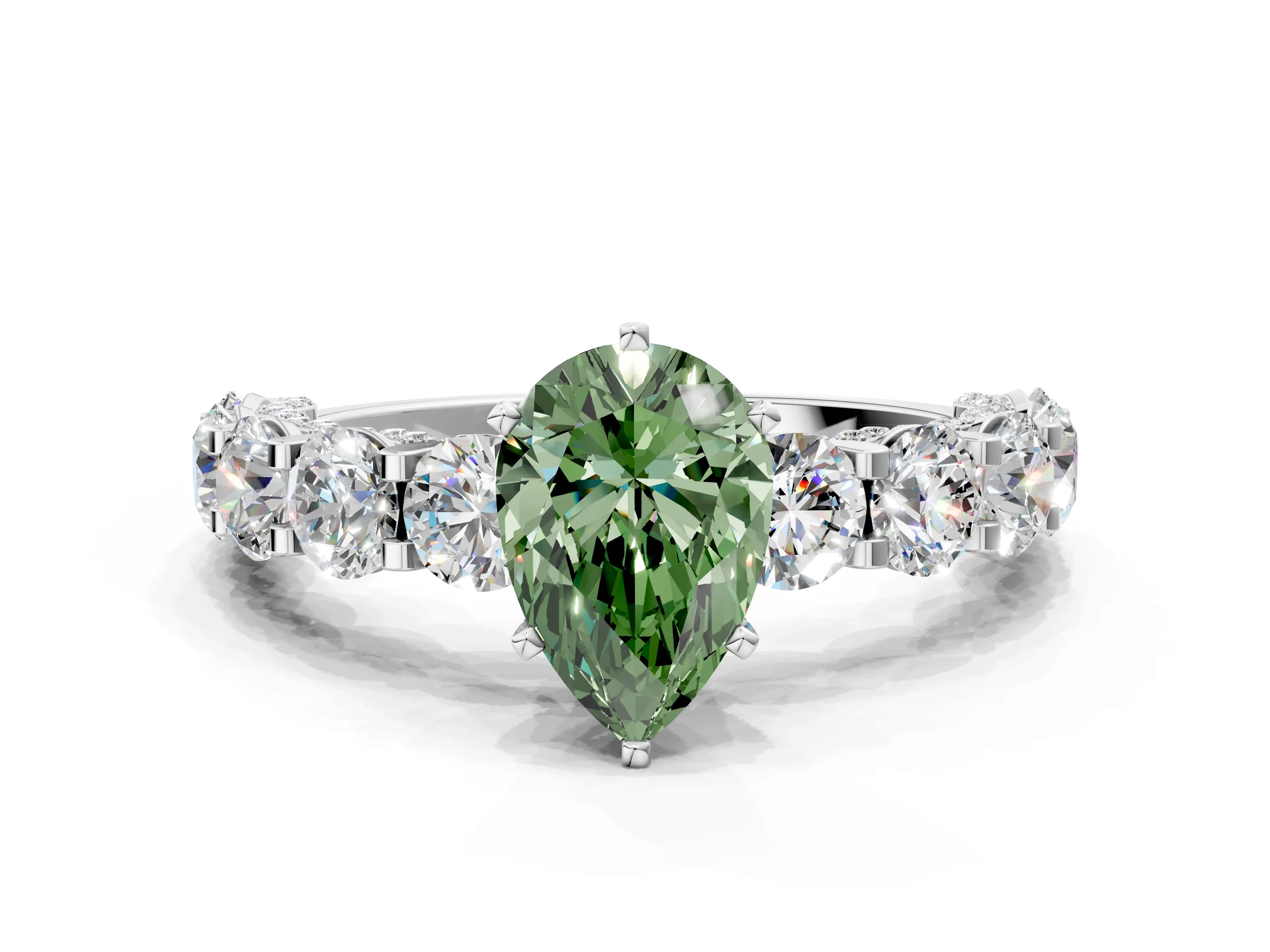 White gold Round Diamond Side Stone Engagement Ring with Six-Prong Setting