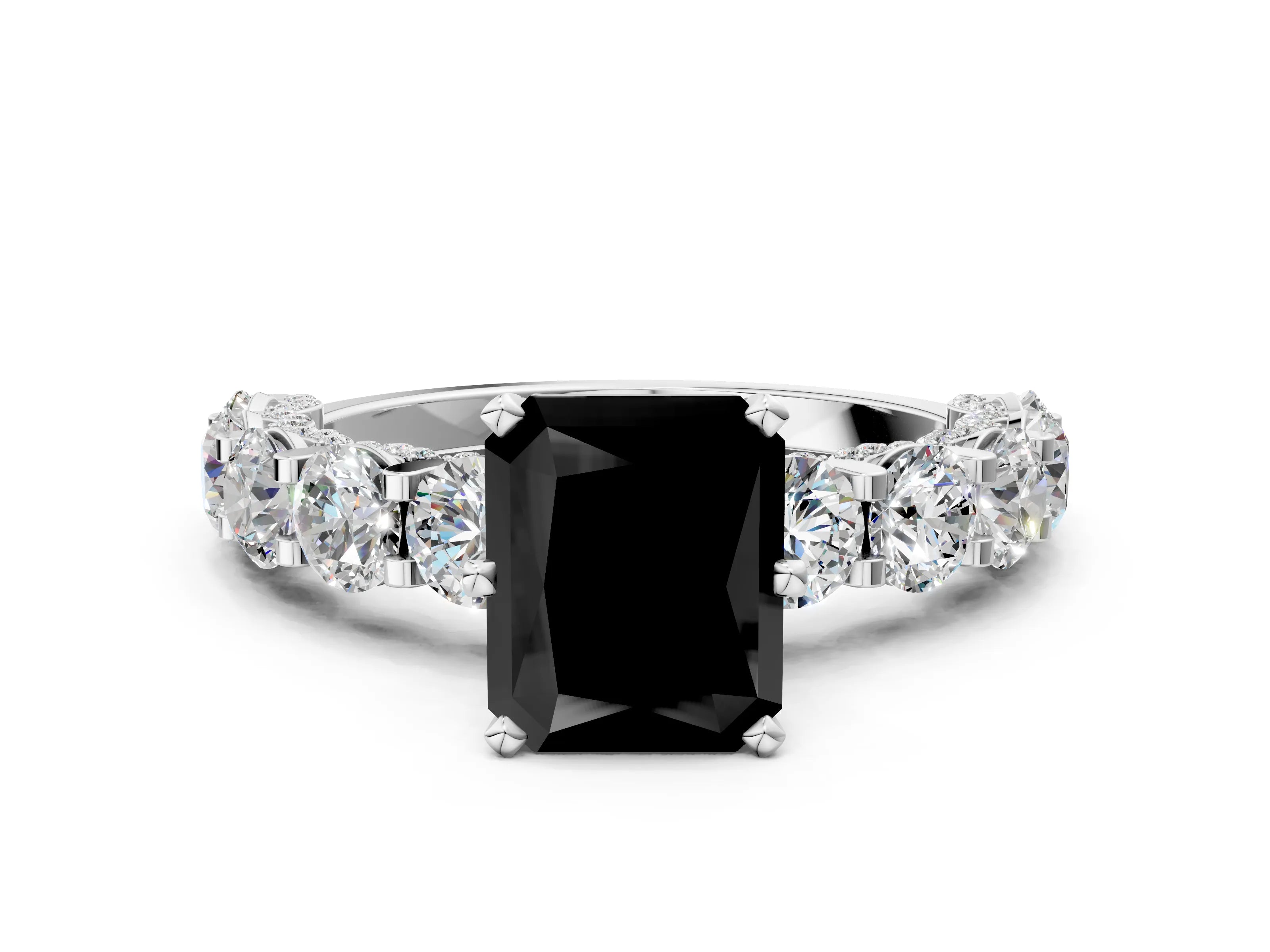 White gold Round Diamond Side Stone Engagement Ring with Six-Prong Setting