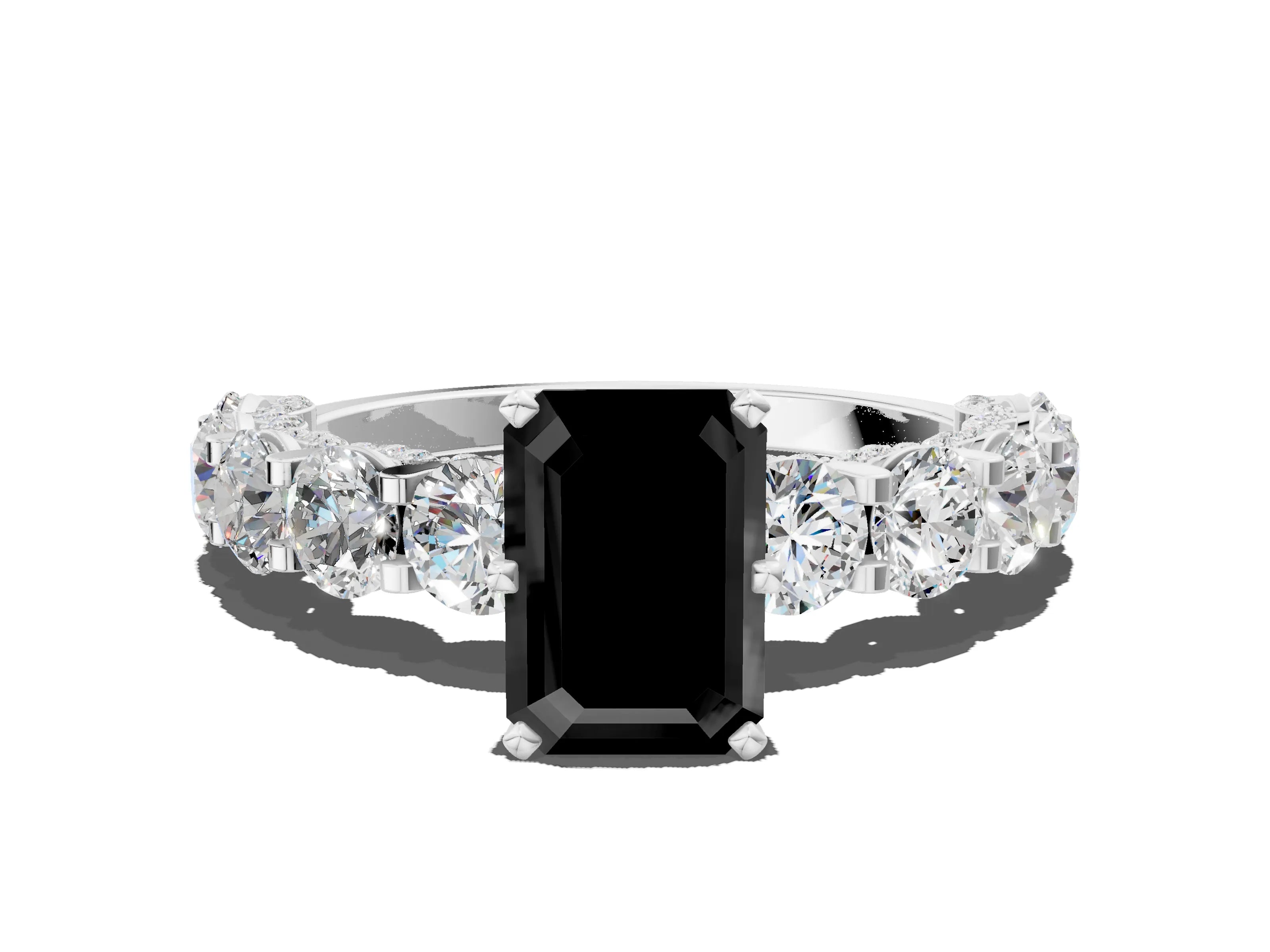 White gold Round Diamond Side Stone Engagement Ring with Six-Prong Setting