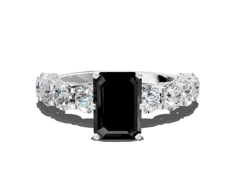 White gold Round Diamond Side Stone Engagement Ring with Six-Prong Setting