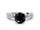 White gold Round Diamond Side Stone Engagement Ring with Six-Prong Setting