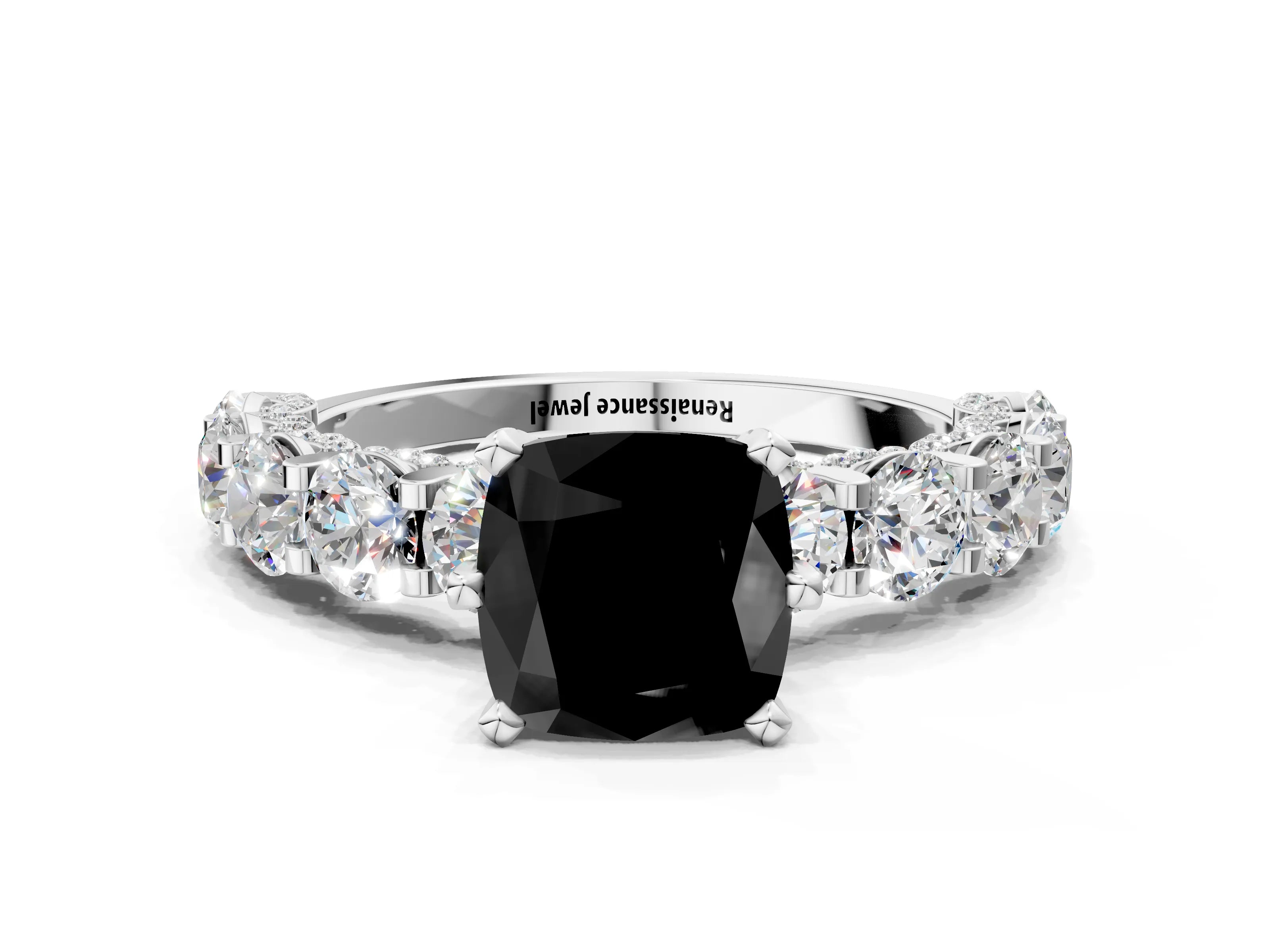White gold Round Diamond Side Stone Engagement Ring with Six-Prong Setting