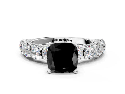 White gold Round Diamond Side Stone Engagement Ring with Six-Prong Setting